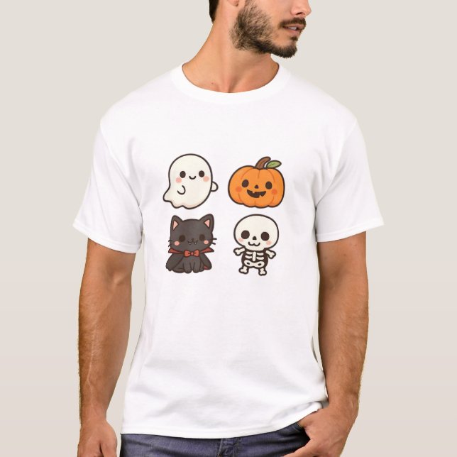 Camiseta Halloween Characters � Ghost, Pumpkin, Black Cat & (Anverso)