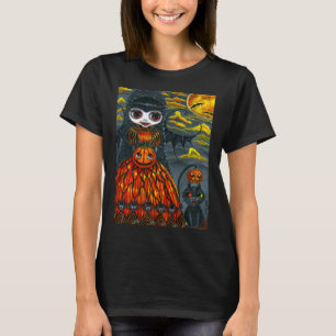 Camiseta Halloween Chica gótica de hadas con amigo gatito K