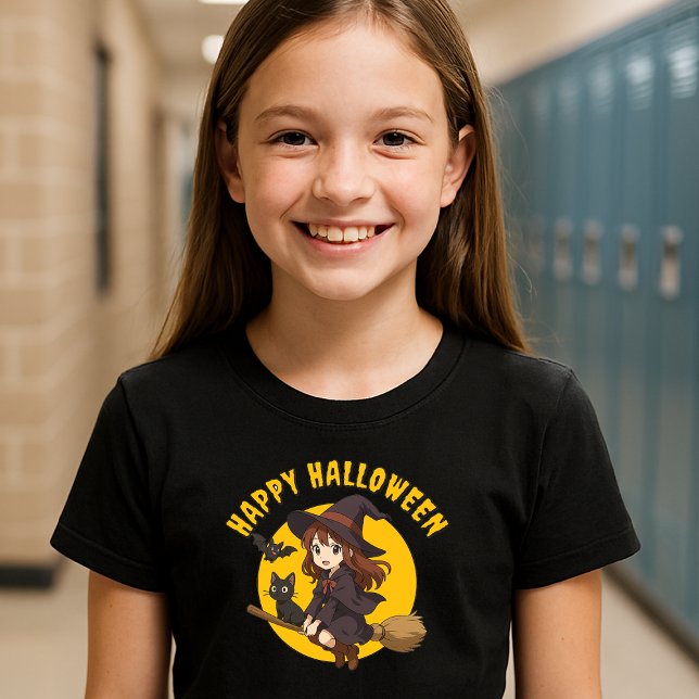 Camiseta Halloween, Chicas De Anime Witch & Cat En Las Bamb (Subido por el creador)