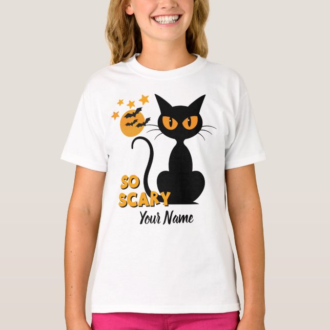 Camiseta Halloween chicas de nombres personalizados de gato (Anverso)