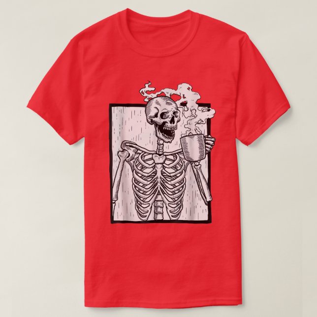 Camiseta halloween coffee drinking skeleton  (Diseño del anverso)