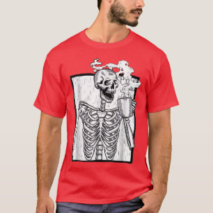Camiseta halloween coffee drinking skeleton