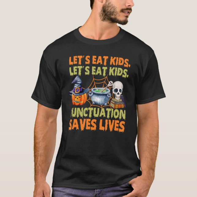 Camiseta Halloween Comamos la puntuación de los niños salva (Anverso)