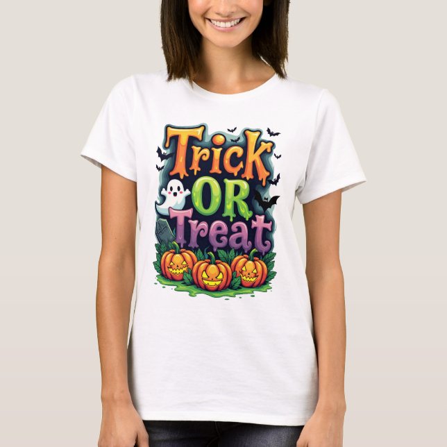 Camiseta Halloween con escritura moderna para las mujeres (Anverso)