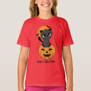 Camiseta Halloween con gatos de vampiros y niños de calabaz