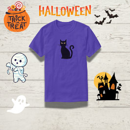 Camiseta Halloween con gatos negros de ojos anaranjados gri