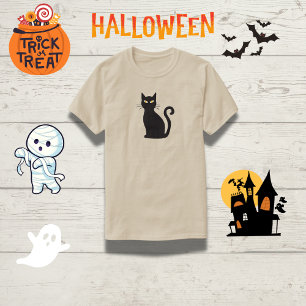 Camiseta Halloween con gatos negros de ojos anaranjados gri