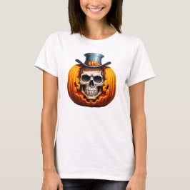 Camiseta Halloween con los huesos de sombrero superior de c