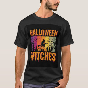 Camiseta Halloween Con Mis Brujas Puesta De Sol Retro