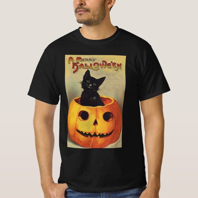 Camiseta Halloween con moras de Ellen Clapsaddle, gato vint (Anverso)