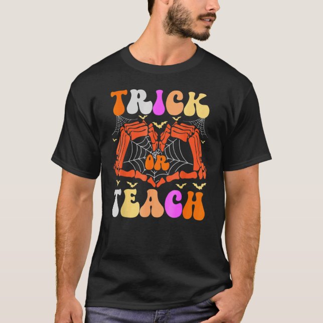 Camiseta Halloween con truco de mano de esqueleto o profeso (Anverso)