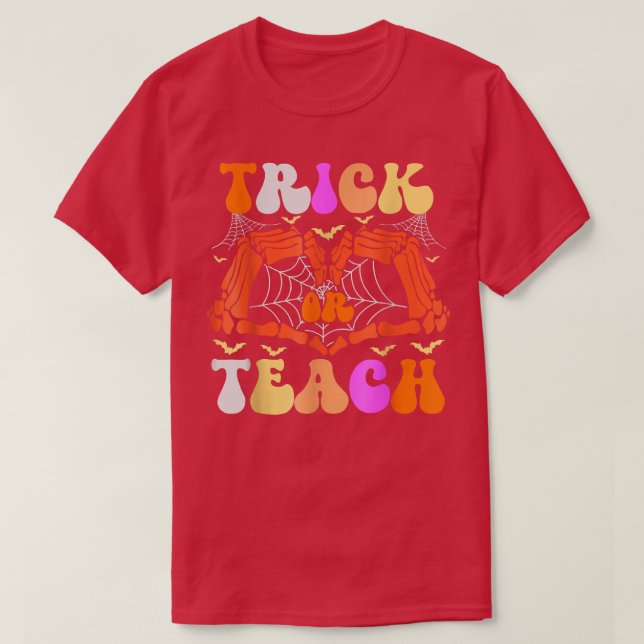 Camiseta Halloween con truco de mano de esqueleto o profeso (Diseño del anverso)