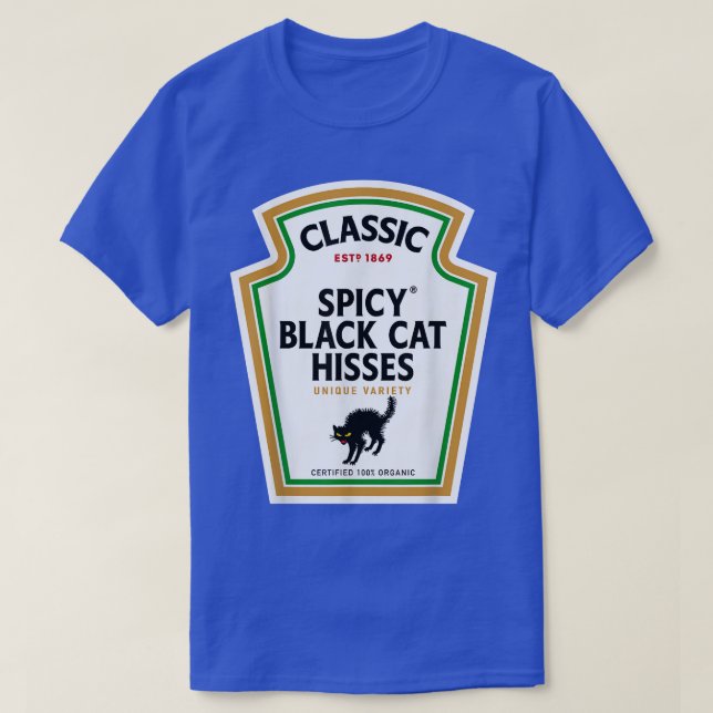 Camiseta Halloween Condiment Bottle  Spicy Black Cat Hisses (Diseño del anverso)