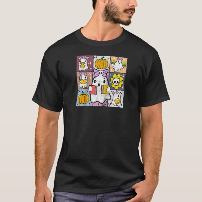 Camiseta Halloween Coquette Ghost Reading Book Lover Bookwo (Anverso)