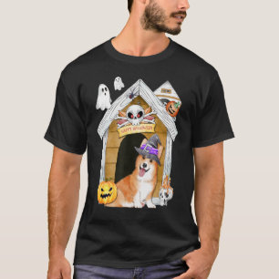 Camiseta Halloween Corgi Dog Witch Hauned House