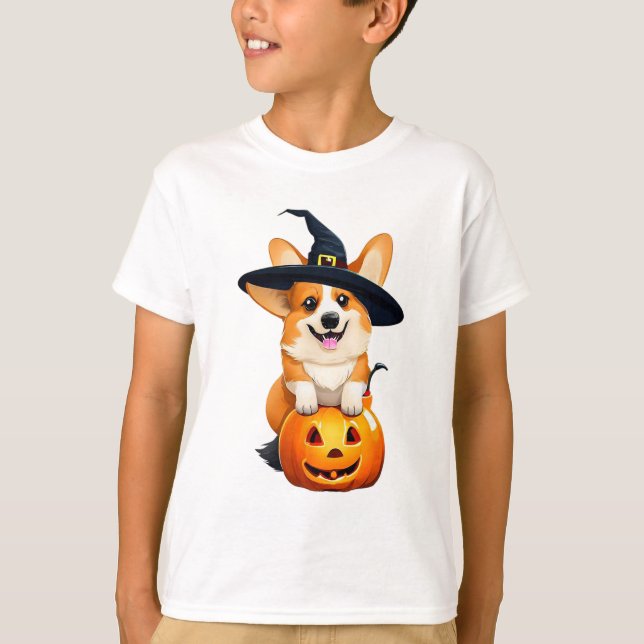Camiseta Halloween Corgi Witch Gorra (Anverso)