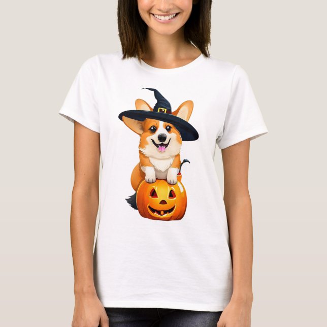 Camiseta Halloween Corgi Witch Gorra (Anverso)