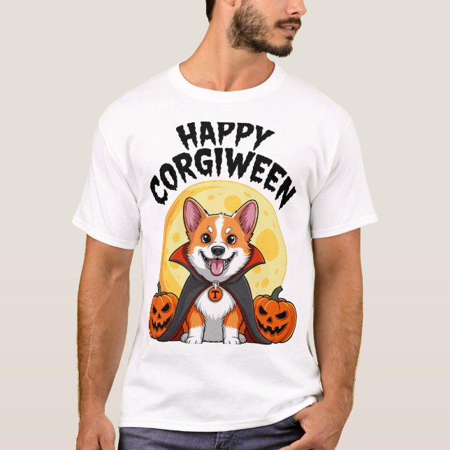 Camiseta Halloween Corgiween, Perro Corgi Espeluznante (Anverso)