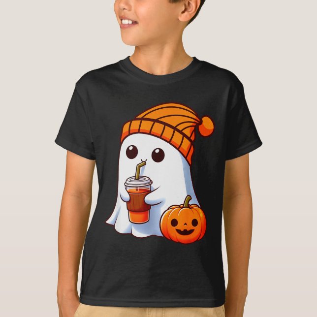 Camiseta Halloween Costume Ghost Drinking Pumpkin Men Women (Anverso)
