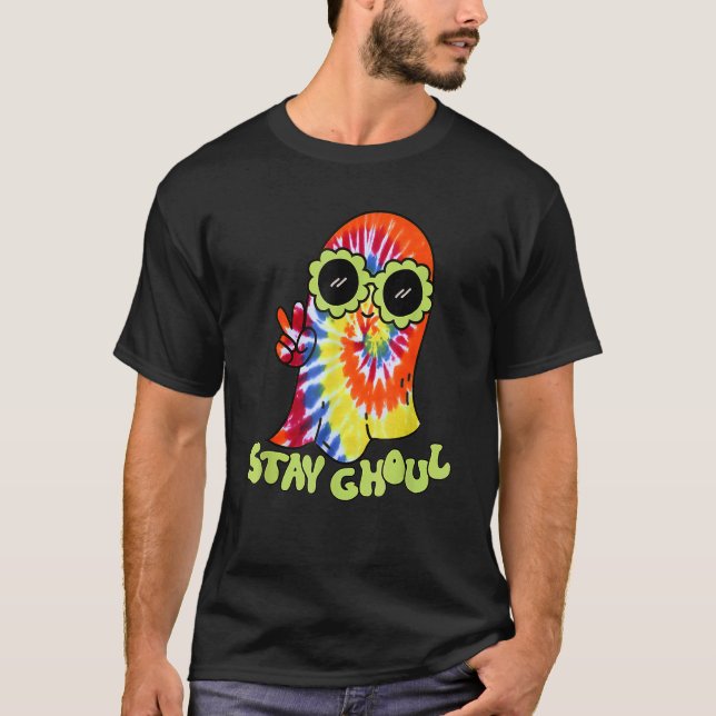 Camiseta Halloween Costume Groovy Ghost Stay Ghoul Tie Dye  (Anverso)