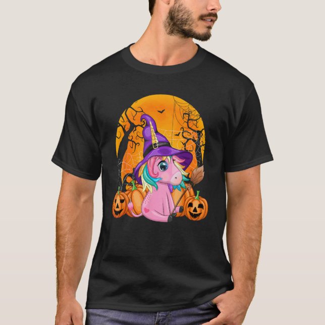 Camiseta Halloween Costume Unicorn Witch Hat Pumpkin Kids G (Anverso)