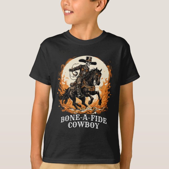 Camiseta Halloween Cowboy Spooky Skeleton Rodeo Horario (Anverso)