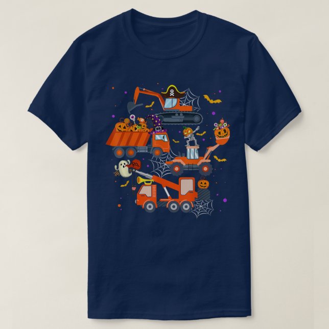 Camiseta Halloween Crane Truck Construction Pumpkin Toddler (Diseño del anverso)