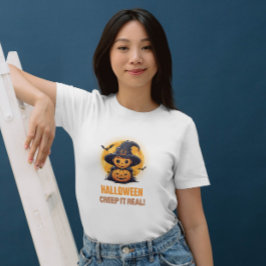 Camiseta Halloween Creep It Real Pumpkin & Witch Wommen