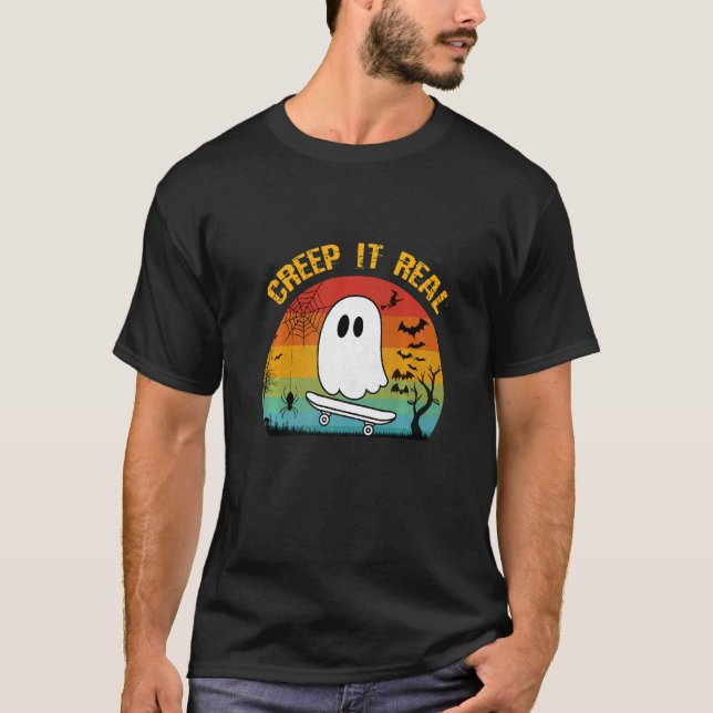 Camiseta Halloween Creep It Real Retro Patinador (Anverso)