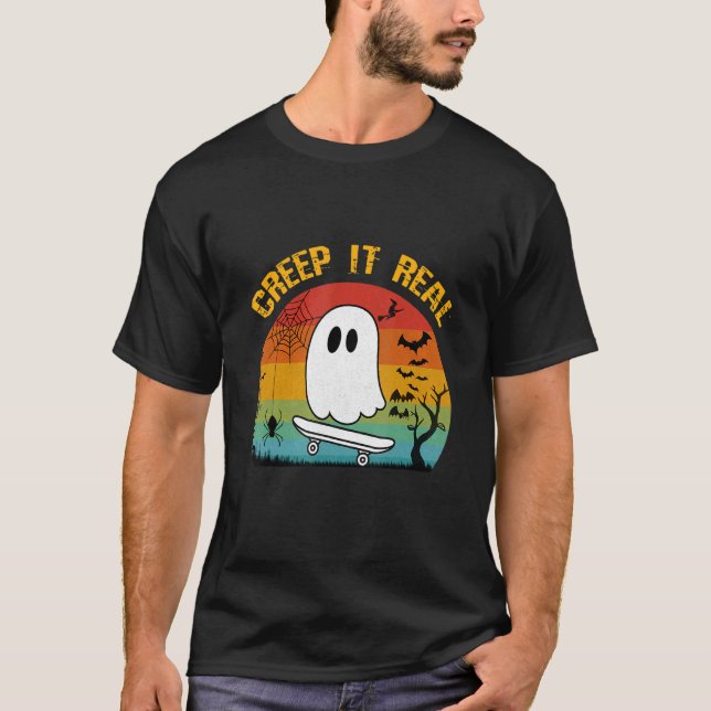 Camiseta Halloween Creep It Real Retro Patinador (Anverso)