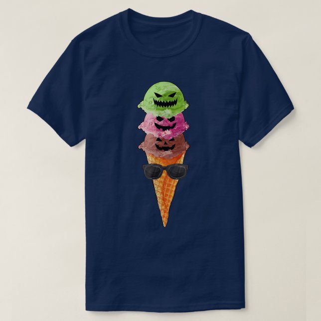 Camiseta Halloween Creepy Ice Cream, Jack O Lantern Face Cr (Diseño del anverso)