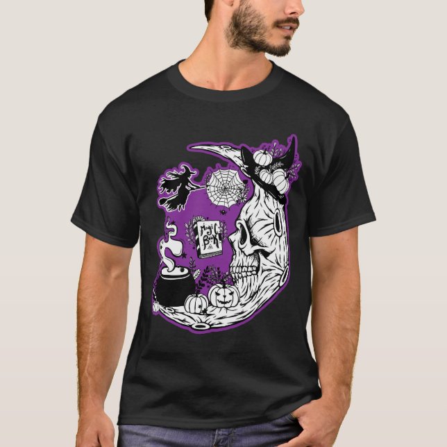 Camiseta Halloween Crescent Moon Witch Skull (Anverso)