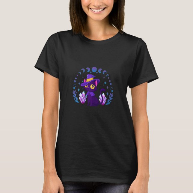 Camiseta Halloween Crystal Moon Cute Black Cat Witch Gorra  (Anverso)