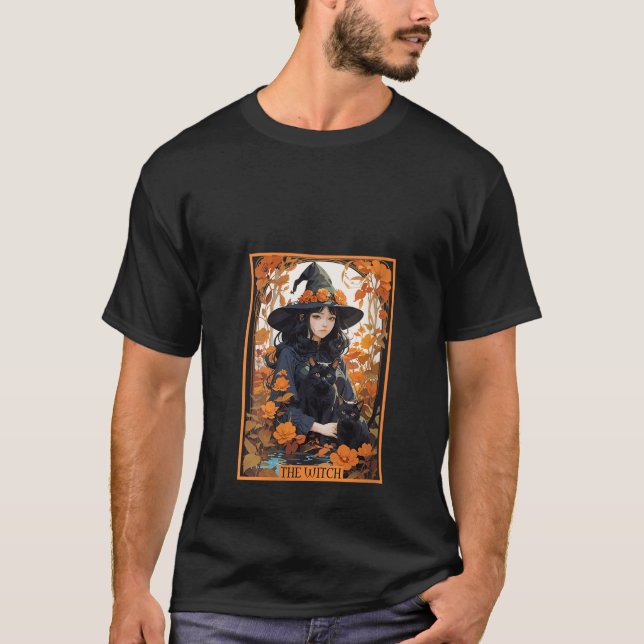 Camiseta Halloween Cuesta Bruja Black Cat Tarot Card Cae Vi (Anverso)