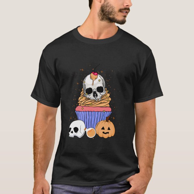 Camiseta Halloween Cupcake Skull Head Bones Pastry Chef Bak (Anverso)