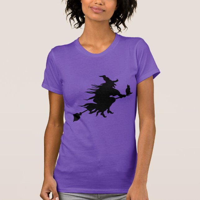 Camiseta Halloween Cute asusto Black Witch Purple (Anverso)