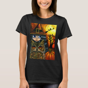 Camiseta Halloween Cute Big Oye Witch Friend Full Moon