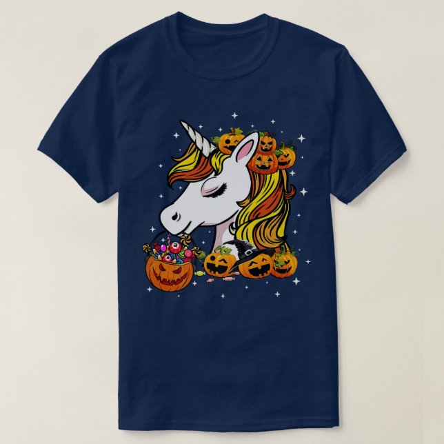 Camiseta Halloween Cute Candy Corn Unicorn Halloween (Diseño del anverso)