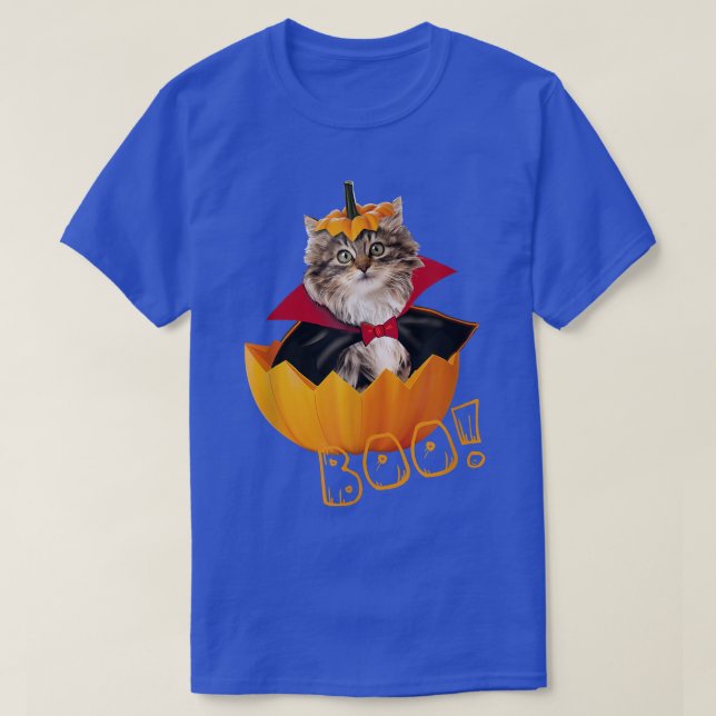 Camiseta Halloween Cute Dracula Cat Pumpkin  (Diseño del anverso)