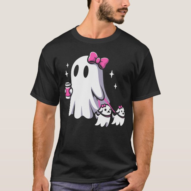 Camiseta Halloween Cute Ghost Walking Dog Spooky Pink Coque (Anverso)