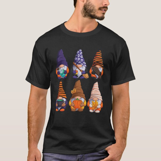 Camiseta Halloween Cute Gnomes Autumn Pumpkins Fall Holiday (Anverso)