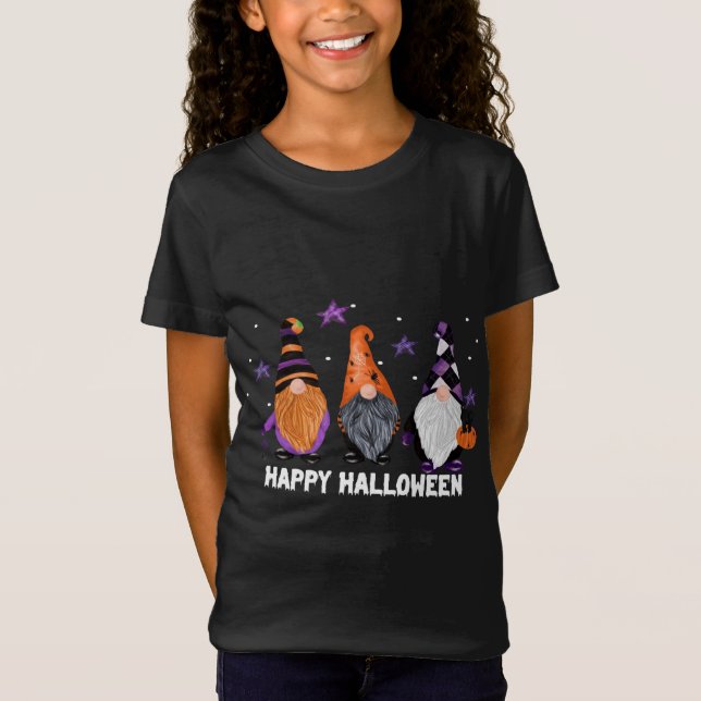 Camiseta Halloween Cute Gnomes Calabaza Gato Cae Pajamas (Anverso)