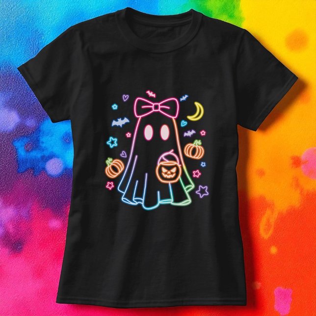 Camiseta Halloween Cute Neon Ghost Black (Subido por el creador)