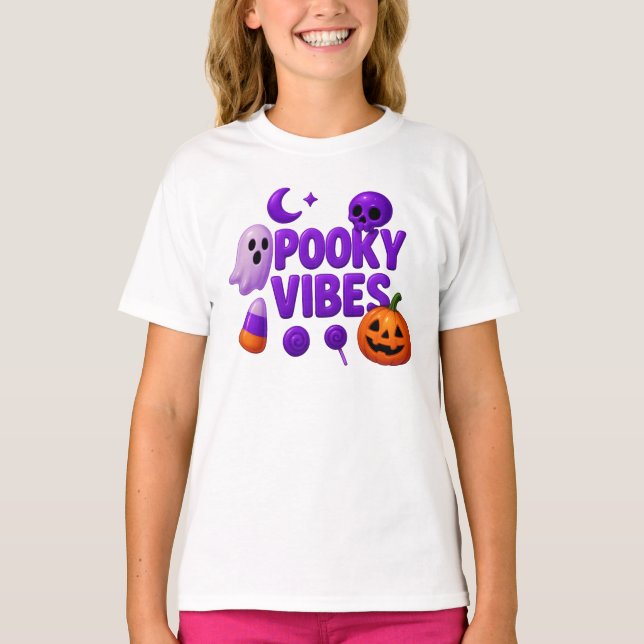 Camiseta Halloween Cute Spooky Vibes Ropa Unisex (Anverso)