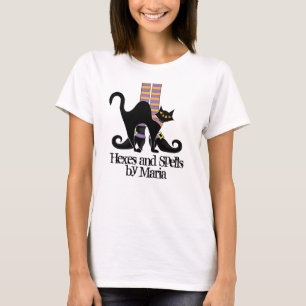 Camiseta Halloween Cute Whimsical Witch Shoes Black Cat