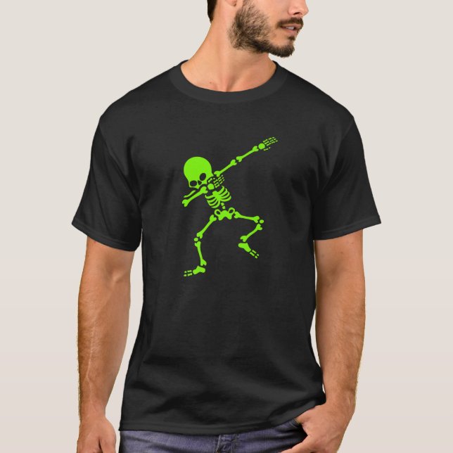 Camiseta Halloween Dabbing Skeleton Bright Green (Anverso)