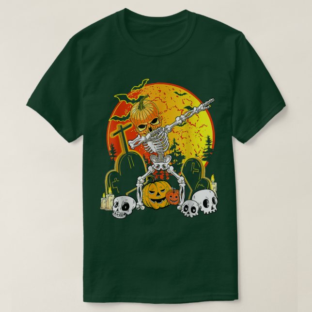 Camiseta Halloween Dabbing Skeleton Jack O' Lantern Boys Ki (Diseño del anverso)
