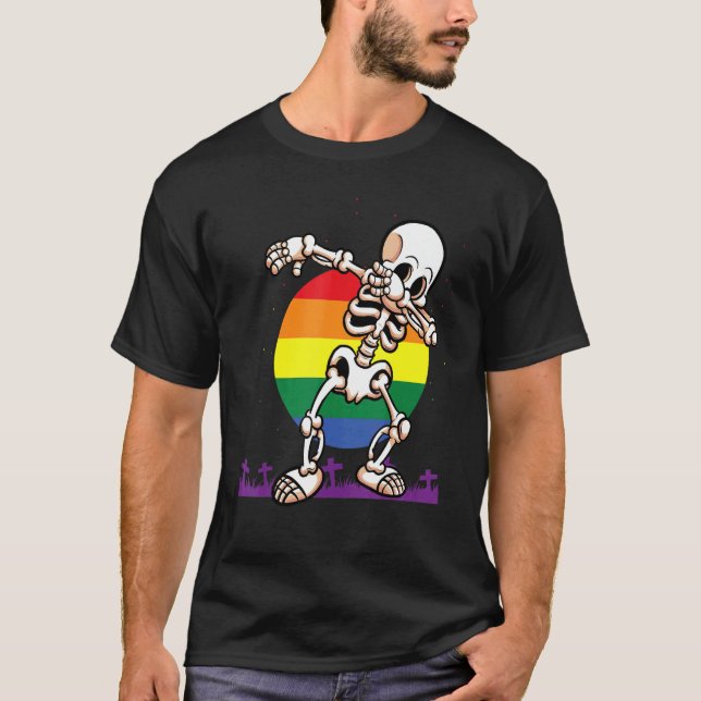 Camiseta Halloween Dabbing Skeleton Lgbt Orgullo Gay Hallow (Anverso)