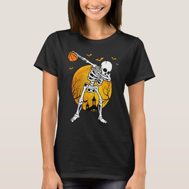 Camiseta Halloween Dabbing Skeleton Pumpkin Spooky Illustra (Anverso)