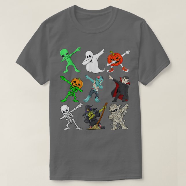 Camiseta Halloween Dabbing Skeleton Witch and Monsters Funn (Diseño del anverso)